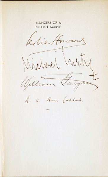 Memoirs of a Secret Agent Book Signed by Michael Curitz-Casablanca Director, Leslie Howard -Gone With the Wind and Best Selling Author Spy R. H. Bruce Lockhart,