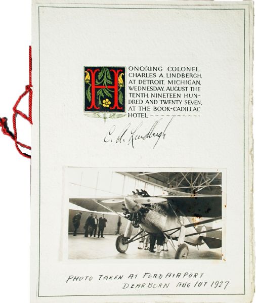 Charles A. Lindbergh Signed 1927 Menu