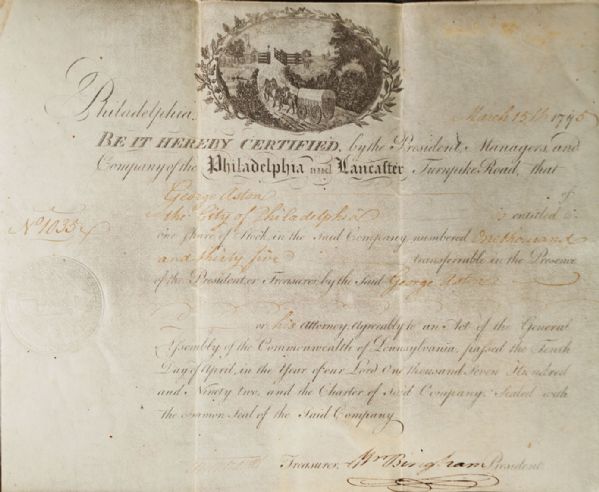 William Bingham - Philadelphia and Lancaster Turnpike
