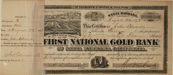 First National Gold Bank 1873 Stock