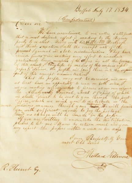 Important Millard Fillmore Letter