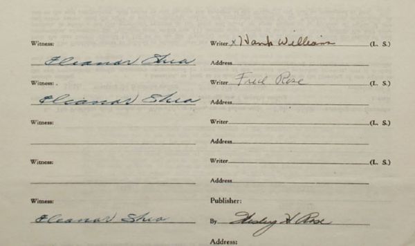 Hank Williams Sr. Signed Music Agreement