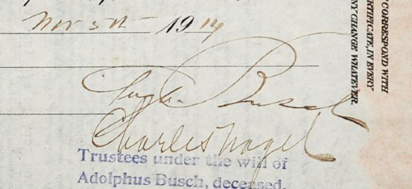 Kansas City, Mexico and Orien Railway Signed on Verso By August Busch son of Brewing Magnate Adolphus Bush