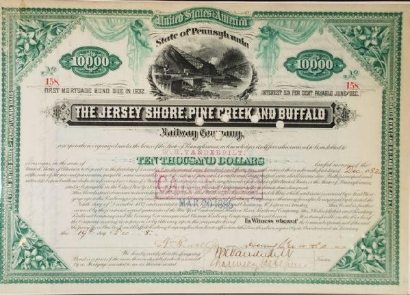 Railway Stock signed by 3 Vanderbilts,