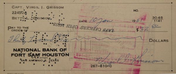Virgil Grissom Signed Check as Captain