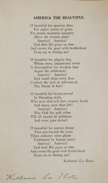 Katherine Bates Signed America The Beautiful 