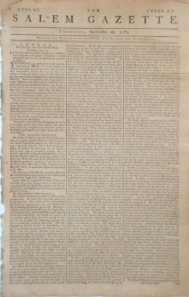 Rev War Issue. THE SALEM GAZETTE