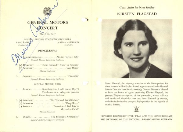 Marian Anderson Signed Program