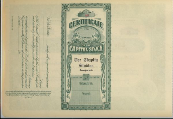 Chaplin Studios Stock Certificate