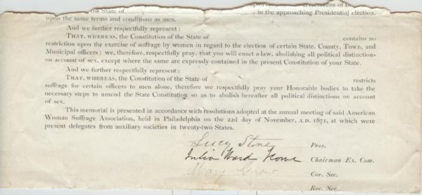 Woman's Suffrage Signed Document