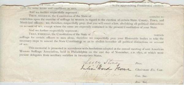 Womans Suffrage Signed Document