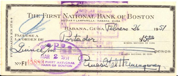 Ernest Hemingway Check and Original Photos