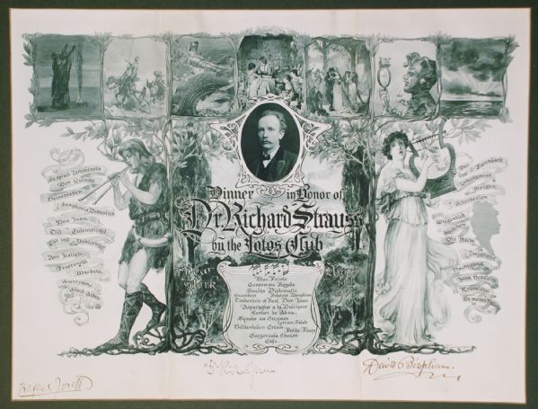 Dr. Richard Strauss Signed Document from the Lotus Club