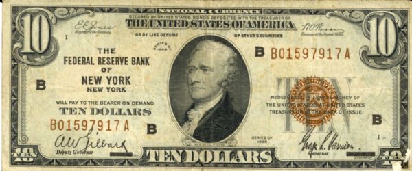 $10 1929 Federal Reserve Bank Note
