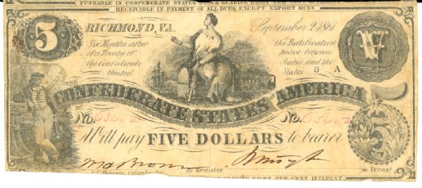 $5 & $10 1861 Confederate Notes