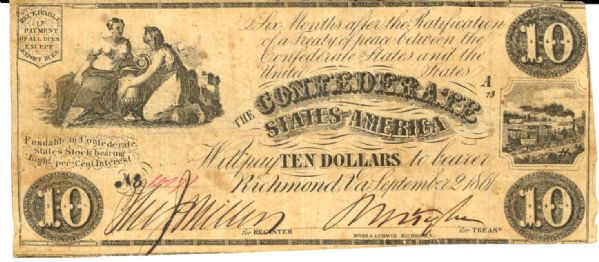 $5 & $10 1861 Confederate Notes