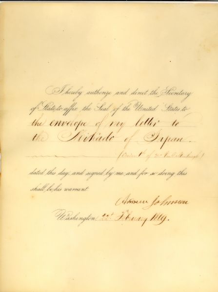 Andrew Johnson DS to the Emperor Of Japan