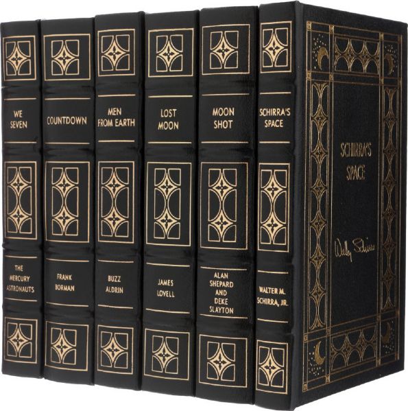 Astronauts Library: Six Signed Leather-Bound Easton Press Limited Edition Books, Matching Serial Numbers 