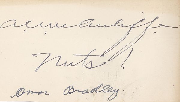 General Anthony Clement "Nuts" McAuliffe and General Omar Bradley