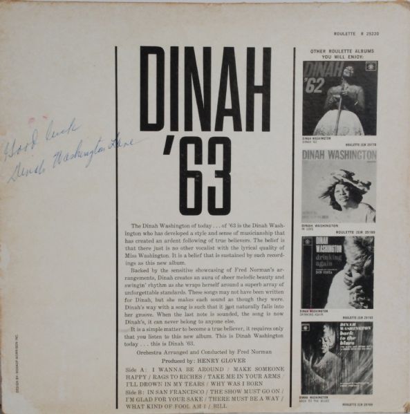  Dinah Washington Blues singer Autographed Album