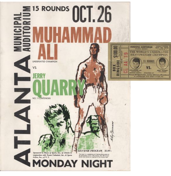 1970 Ali vs. Quarry Rare Golden Ticket & Fight Program