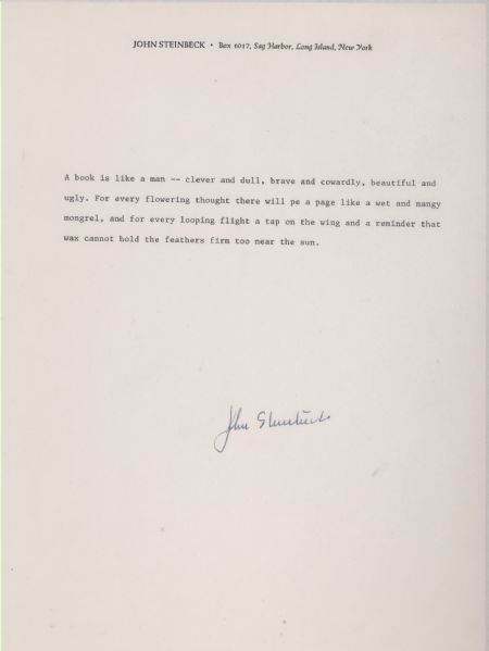 Steinbeck Signed Personal Stationary 
