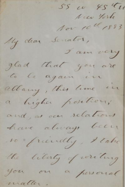Theodore Roosevelt 1883 letter Running for Assemblymen Speakership