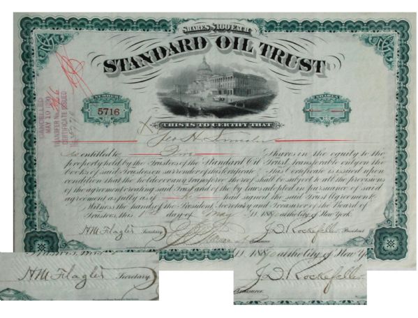 Rockefeller & Flagler Signed Standard Oil Trust