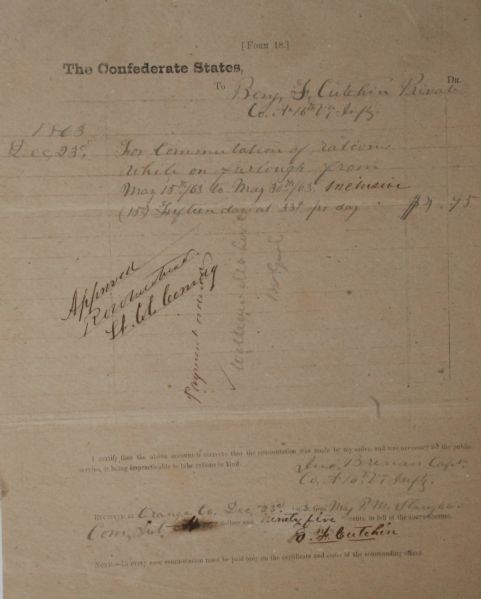 CSA Form #18 Signed by William Mahone, Confederate Bridg. General