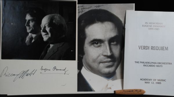 Original Riccardo Muti Used & Signed Baton and photo signed by Muti & Ormandy