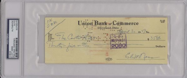 Eliot Ness Signed Check Rare