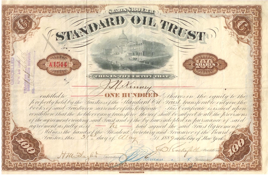 Rockefeller & Flagler Signed Standard Oil Trust
