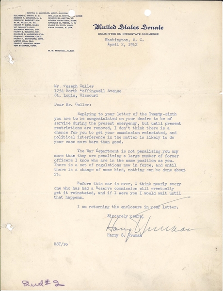 Harry S. Truman Interesting Letter
