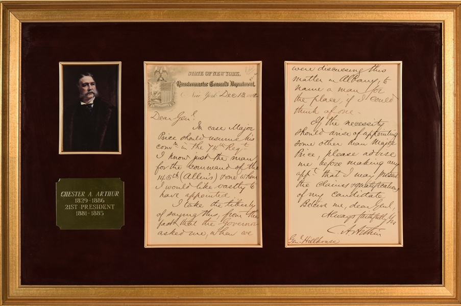 Chester Arthur Civil War ALS