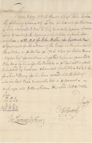 Oliver Ellsworth 1776 signed Document