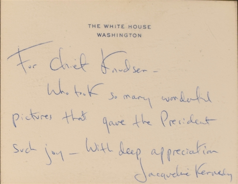 John F. Kennedy, White House Programs, Menus ,Invitations, Notes- Jacqueline Kennedy Hand-Written Note