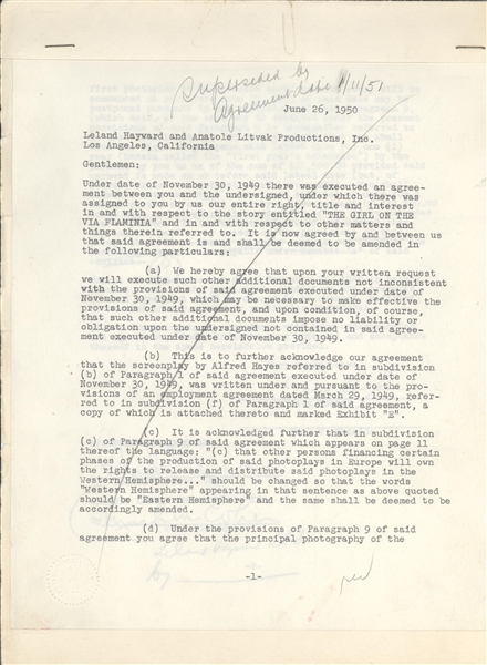 Gary Cooper Signed Movie Contract with Anatole Litvak Productions