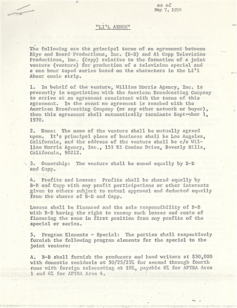 Lil’ Abner Contract signed by Al Capp