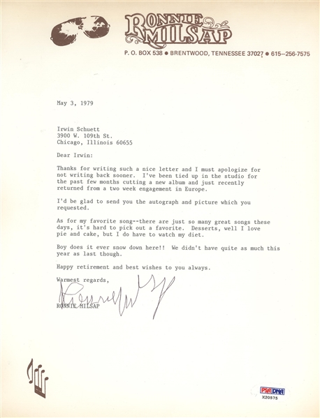 Ronnie Milsap Signed Contract for an appearance on the Mike Douglas show
