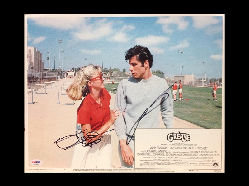 Olivia Newton John & John Travolta Signed GREASE Lobby Card 
