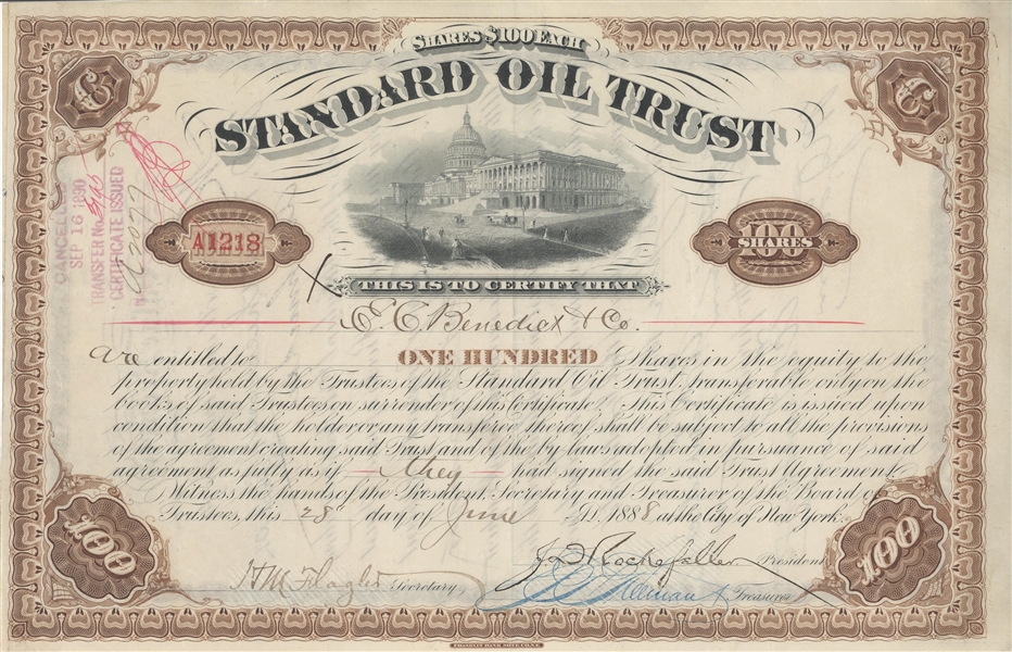 Rockefeller ,Flagler Signed Standard Oil Trust