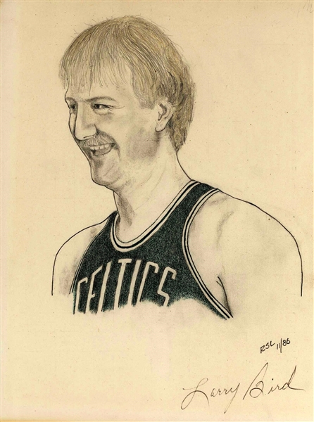 Larry Bird Signed Original Sketch