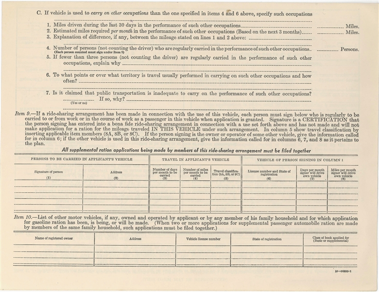 Harry Truman ( Application Supplemental Mileage Ration)