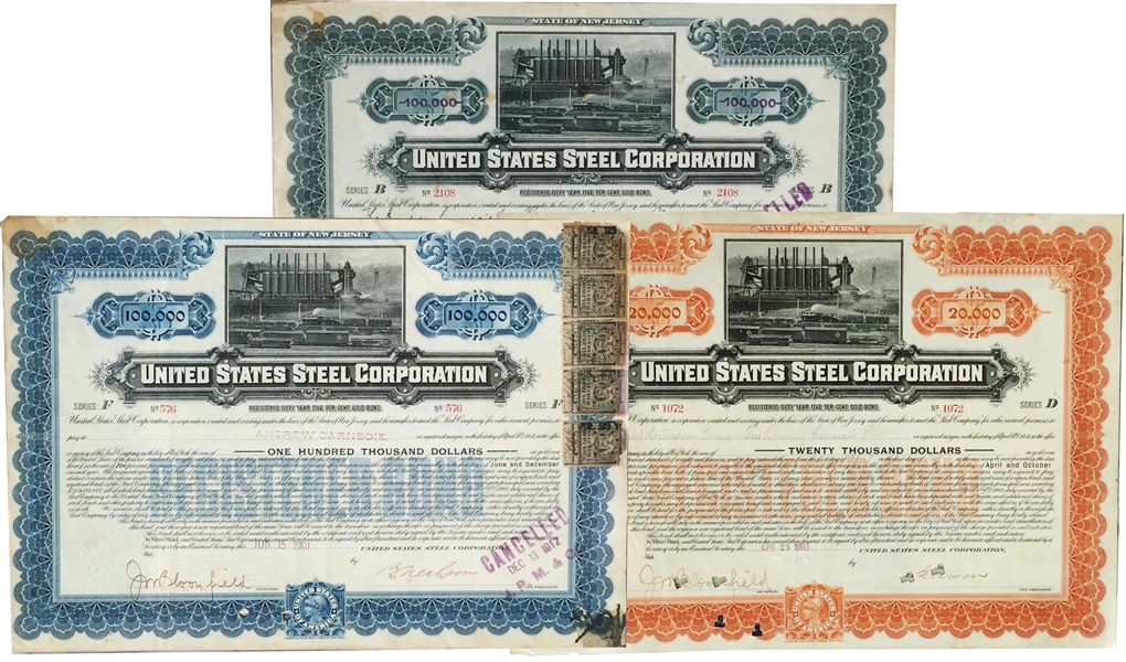 Andrew Carnegie Extremely Rare Signed Steel Bond Archive