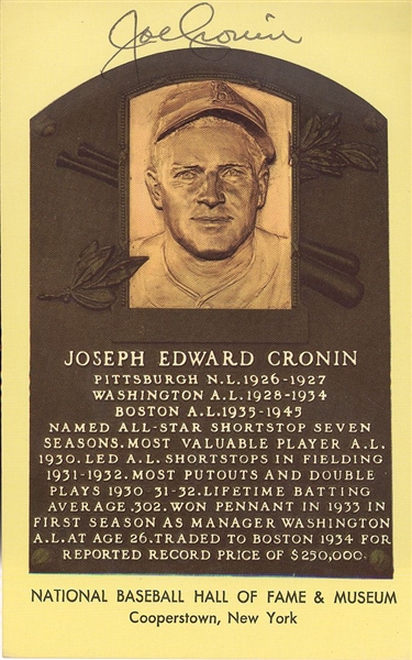 Joe Cronin Signed HOF Card