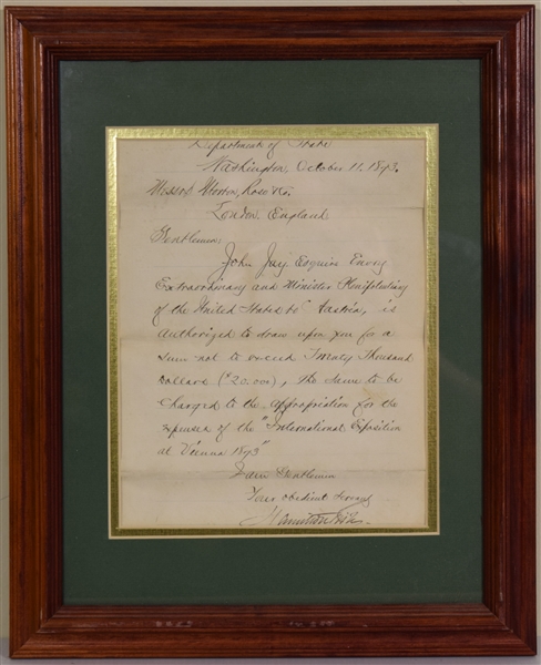 Hamilton Fish authorizes $20,000 for the 1873 World Fair in Vienna