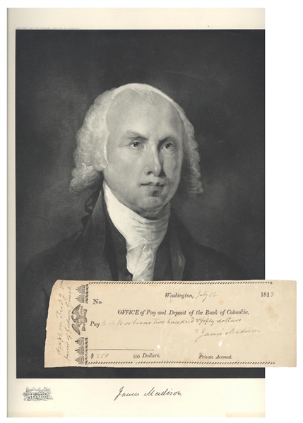James Madison Signed Check as President