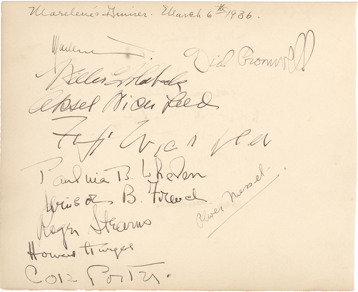 Kate Smiths Album Page signed by Cole Porter, Marlene Dietrich