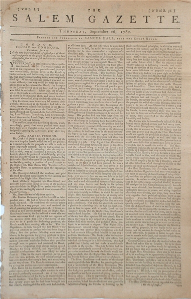 THE SALEM GAZETTE 1782