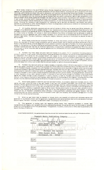 Michael Jackson (Rare Signed Songwriter Contract 1976)